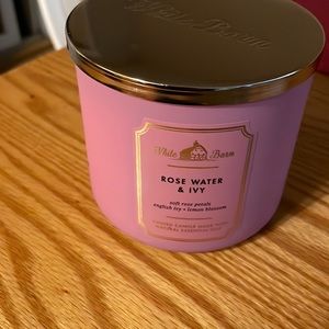 White Barn Rose Water and Ivy scented 3 wick candle